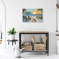 Beach Ocean Bathroom Pictures Wall Art, Seaside Coastal Bathroom Wall Decor, Sunrise Framed Painting Canvas Artwork for Bedroom Living Room Decorations 24"L x 16"W