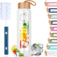 Aqulea Glass Water Bottles 25 Oz with Silicone Sleeve - BPA Free Reusable Wide Mouth Glass Motivational Water Bottles with Fruit Infuser – Leak Proof Borosilicate Water Bottle with Time Marker (White)