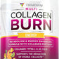 Multi Collagen Burn: MultiType Hydrolyzed Protein Peptides with Hyaluronic Acid, Vitamin C, SOD B Dimpless, Types I, II, III, V and X, with Caffeine 30 Servings Tropical Punch Flavored