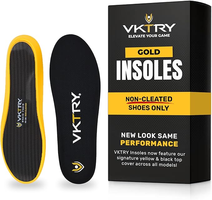 VKTRY Gold for Non-Cleated Shoes - Carbon Fiber Performance Insoles - Customized Athletic Inserts for Sports Basketball Volleyball Running & More | Shock Absorption US M8.5-9, W10.5-11, 121-170Lbs