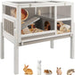 Guinea Pig Cages Indoor, Wooden Guinea Pig Cages with Stand, Rabbit Cage Hutch with Ramp and Hideout, Small Animals Cage Habitat with Not Leakage Pull Out Tray