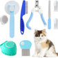 VCZONE 8 Pcs Cat Brush Grooming Kits, Pet Self Cleaning Kit with Pet Nail Clipper and File, Flea Comb, Pet Shampoo Bath Brush, Pet Shedding Brush, Silicone Toothbrush (Blue)