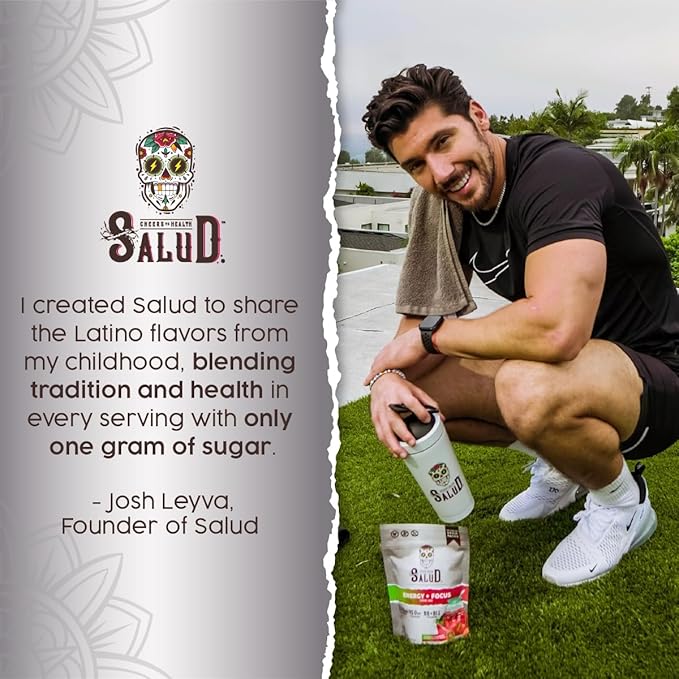 Salud 2-in-1 Energy Drink Powder + Focus, Strawberry Margarita, Organic Caffeine, B6 + B12, Theanine, Clean Energy Drink Packets, Agua Fresca Mix, Non-GMO, Gluten Free, Vegan, 1g of Sugar, (15 Servings)