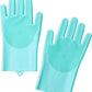 Pet Grooming Gloves，Heat-Resistant Silicone Gloves with High-Density Teeth for Enhanced Massaging and Bathing of Dogs and Cats (Green, 1 Pair)