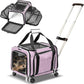 Airline Approved Expandable Premium Pet Carrier on Wheels- Two Sided Rolling Carrier- Designed for Dogs & Cats- Extra Spacious Soft Lined Carrier! - Pink (RL-PET-CARRIER-WHEELS)