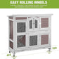GUTINNEEN Rabbit Hutch Indoor Outdoor Bunny House Guinea Pig Cage on Wheel with Plastic Tray 47inch (Brown)