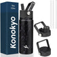 18 oz Insulated Water Bottle Stainless Steel Sport Bottles with 3 Lids,Marble Midnight