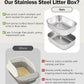 Stainless Steel Sifting Litter Box with Lid, Metal Litter Pan with Scoop for Big Cats Multi Cat, Extra Large Cats Litterbox Odor Control Easy Clean