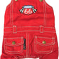 Parisian Pet Denim Dog Overalls - Embroidered 'Route 66' Red Jumpsuit - Breathable, Machine-Washable Medium Dog Costume