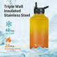 64 oz Insulated Water Bottle with Straw (Cold for 48 Hrs), Half Gallon Stainless Steel Triple Wall Vacuum Sports Water Jug, Leakproof Hydro Cup Flask with Straw Spout Lids & DIY Stickers