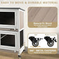 36" L Rabbit Hutch Indoor with 4 Metal Wheels, 2-Story Wooden Bunny Hutch Outdoor Bunny Cage, 2 Deeper Pull-Out Trays, Ramp, Rabbit Cage Guinea Pig Pet House for Small Animals