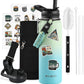 40 oz Insulated Water Bottle with Straw (Cold for 48 Hrs), Stainless Steel Triple Wall Vacuum Sports Water Jug, Leakproof Hydro Cup Flask with Paracord Handle & Straw Spout Lids & DIY Stickers