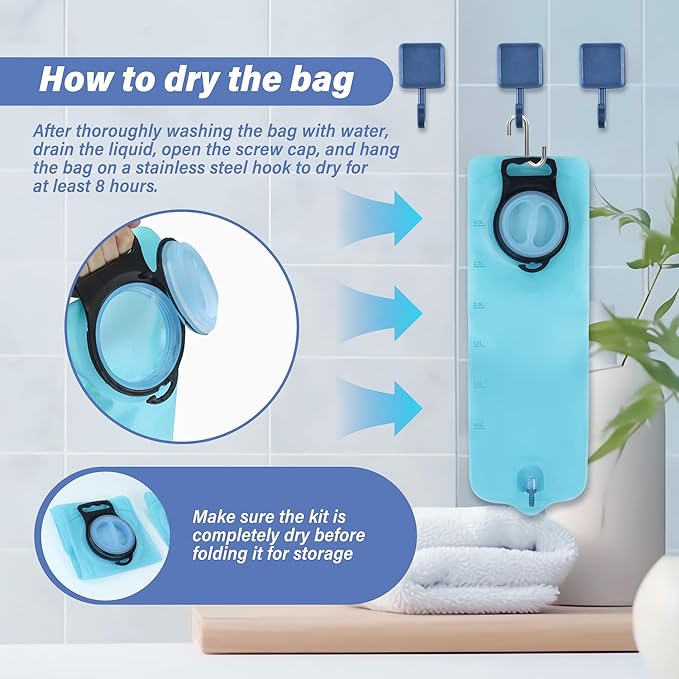TopQuaFocus 3Qt Home Coffee Enema Bag kit with 6.5FT Silicone Tube Portable Enema Bag for Men Women Colon Cleansing Shower Enemas