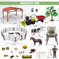 Farm Animals Toys Set Barn Toy Combine Harvester Tractor with Trailer Horse Stable Grain Bins Horse Cow Farmer Figures Fence Playset for Kids Toddlers Boy Girl 3-7 Years Old