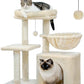 PEQULTI Small Cat Tree, [28.5''] Cat Tower for Indoor Cats, 2 Styles Activity Tree with Cat Scratching Posts, Big Hammock and Removable Top Perch Beige