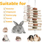 4 PCS Rabbit Chew Toys for Teeth Grinding, Delicious Bunny Cage Hanging Chew Toys, Natural Sweet Bamboo Chew Sticks and Timothy Grass Cake Hay Treats Maintaining Healthy Teeth for Rabbits