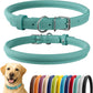 CollarDirect Rolled Leather Dog Collar, Soft Padded Round Puppy Collar, Handmade Genuine Leather Collar Dog Small Large Cat Collars 13 Colors (18-22 Inch, Mint Green Smooth)