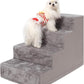 Dog Stairs for Small Dogs,17.5" 4-Step Pet Stairs for High Beds and Couches，Dog Steps with Non-Slip Bottom and High-Density Foam Indoor Outdoor,Grey