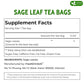 FreshDrinkUS, Premium 15 Sage Leaf Tea Bags, 100% Natural & Pure from Sage Leaves. Loose Leaf Sage Herbal Tea. Made with Natural Material Tea Bags. No Sugar, No Caffeine, No Gluten, Vegan.