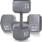 WF Athletic Supply Cast Iron Solid Hexagon Gray/Black Dumbbells, Strength Training Free Weights Set of 2 for Women and Men, Hand Weights Sold by Pairs, Multi-Select Size Options Available