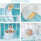 PINVNBY Dwarf Hamster Cage, Small Animal Cages, 2-Tier Travel Portable Mouse Cage Hamster Carrier with Castle House Running Exercise Wheels, Water Bottle and Food Dis（Blue）
