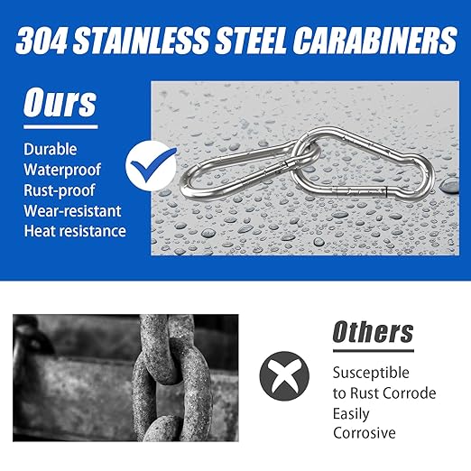 Large Carabiner Clip Hooks, 4pcs 5.5 inch Carabiners Heavy Duty, 304 Stainless Steel Spring Snap Hook Fits Camping Hanging Hiking Weight Lifting, Metal Clips for Rope or Chain