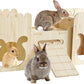 Natural Wooden Rabbit Castle House,Extra Large Hideout for Rabbit Guinea Pig Chinchilla Ferret,Sturdy Bunny House with Stair