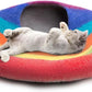 Woolygon Premium Felt Cat Cave Bed – Wool Kitty Beds Handcrafted Kitten Caves Bed for Indoor Cats - Made from 100% Eco-Friendly Merino Wool, Foldable Cat Hidewawy Covered Cat House Pod (Rainbow Twist)