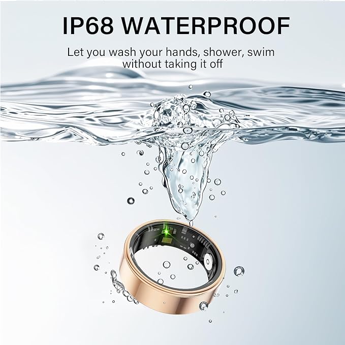 Smart Ring Health Tracker, Fitness Sleep and Heart Rate Monitor Smart Ring, Waterproof Bluetooth Fitness Tracker Ring IPX68 Waterproof (Black, 7)