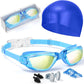 Kids Swim Goggles, Swimming Goggles for Kids Toddlers 3-14 with Swim Cap, Nose Clip, Nose Bridge, Ear Plugs