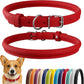 CollarDirect Rolled Leather Dog Collar, Soft Padded Round Puppy Collar, Handmade Genuine Leather Collar Dog Small Large Cat Collars 13 Colors (13-16 Inch, Red Smooth)