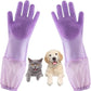 Dog Washing Gloves, Pet Grooming Gloves with Soft Brushes, Bathing and Massaging for Dogs and Cats, Silicone Heat Resistant Cleaning Gloves with High-Density Teeth (Purple)