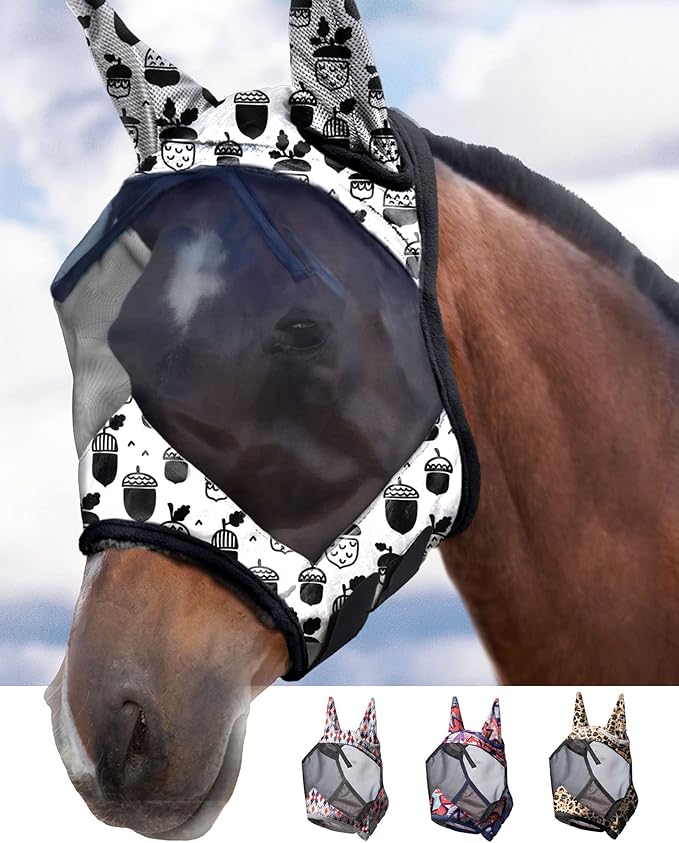 Harrison Howard LumiVista Horse Fly Mask Standard with Ears UV Protection for Horse Pine Cones L Full Size