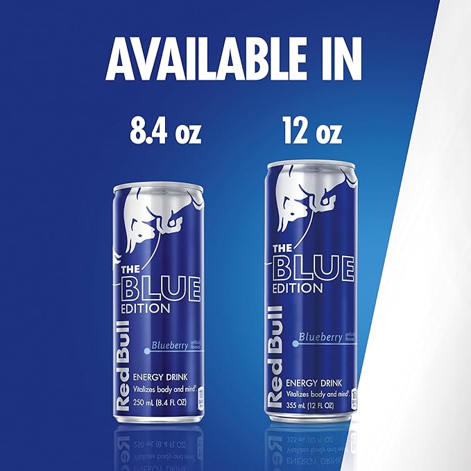 Red Bull Blue Edition Energy Drink, Blueberry, with 114mg Caffeine plus Taurine & B Vitamins, 12 Fl Oz, Pack of 24 Cans