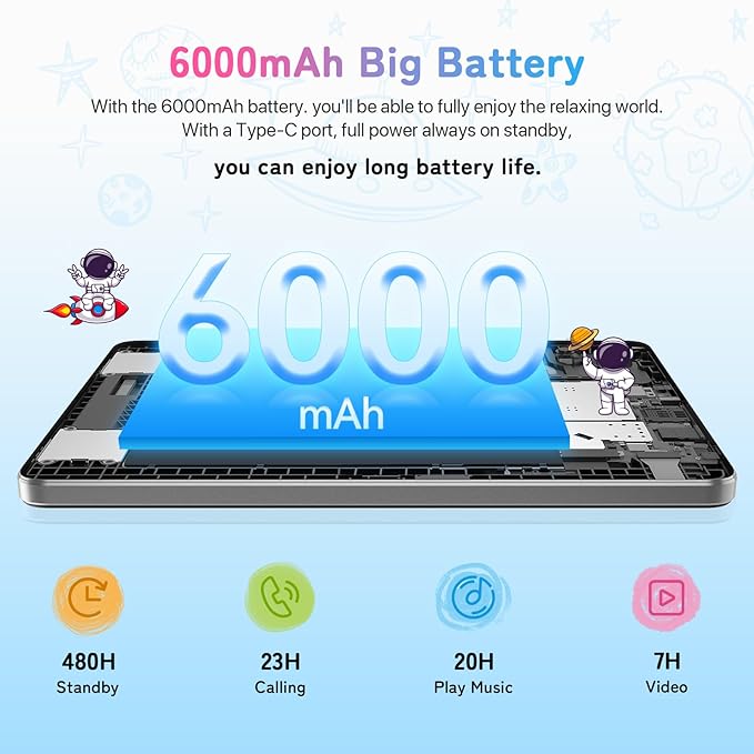 UMIDIGI Kids Tablet, G1 Tab Android 13 for Kids, 10.1", 4+4G+64G up to 1TB, WiFi 6, 8MP+8MP Dual Camera, Quad-Core, 6000mAh, BT5.0, TÜV Eye Bluelight Tablet Android, Parental Control