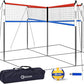 GOOX 4 Square Volleyball Net Game Set, 14 FT 4-Way Volleyball Net for Backyard Beach Lawn, Portable Four Square Volleyball Net for Adults & Youths with Vollyball, Pump, Carry Bag