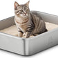 Stainless Steel Cat Litter Box, Metal Kitty Litter Box for Small Cats, Non-Stick, Easy to Clean, Odor-Free, 15.6"×11.6"×3.9", Small Litter Boxes for Kitten, Kitty, Rabbit