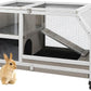 36''L Rabbit Hutch Outdoor with Casters and Run, Wooden Indoor 2 Story Guinea Pig Cage with Divider Panel, Pull Out Tray, Rabbit Duck Bunny House for Small to Medium Animals and Pet Lover, Gray