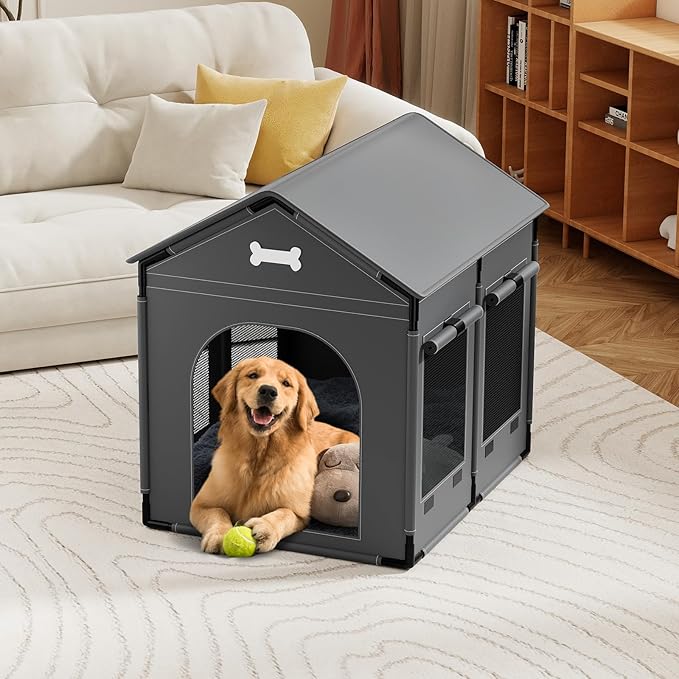 XL Indoor Dog House Dog Kennel Bed Mat with Cushion for Small Medium Large Dogs Cats, Winter Warm Cat Nest Puppy Cave Sofa Pet Products Easy Assembly, 33.9 * 26.8 Inches