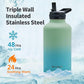 64 oz Insulated Water Bottle with Straw (Cold for 48 Hrs), Half Gallon Stainless Steel Triple Wall Vacuum Sports Water Jug, Leakproof Hydro Cup Flask with Straw Spout Lids & DIY Stickers