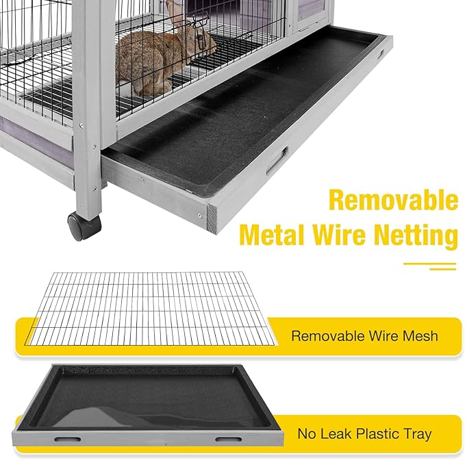 AIVITUVIN Rabbit Hutch Indoor with Wire Rabbit Cage Outdoor Bunny Cage with Run Guinea Pig Cage Leakproof Pull Out Tray