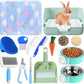 15 Pcs Rabbit Starter Kit Small Rabbit Litter Box Animal Grooming Kit Bunny Toys Bowl Blankets with Cleaning Set for Guinea Pig Accessories(Green)