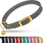 OOPSDOGGY Rolled Leather Cat Collar with Bell - Reflective Kitten Collar with Safety Elastic Strap - Adjustable Small Pet Collars for Boy Girl Cats (Graphite)