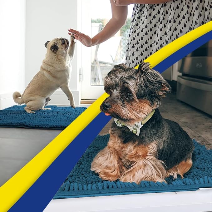Muddy Mat® AS-SEEN-ON-TV Highly Absorbent Microfiber Door Mat and Pet Rug, Non Slip Thick Washable Area and Bath Mat Soft Chenille for Kitchen Bedroom Indoor and Outdoor - Atlantic Blue 3ft x 8ft