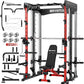 Smith Machine Power Rack | All-in-One Power Cage with Adjustable J-Hooks, Squat Rack for Home Gym, Cable Machine & Pull-Up Bar | Home and Garage Gym Equipment for Strength Training
