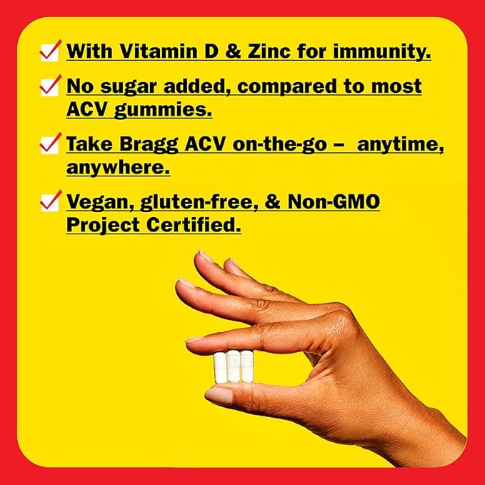 Bragg Apple Cider Vinegar Capsules with Vitamin D and Zinc - 90 Capsules - Supports The Immune System