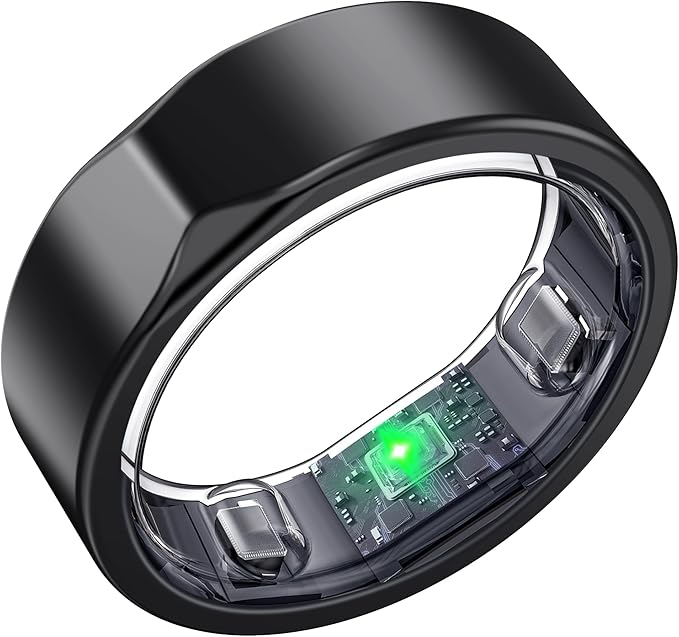 Smart Ring for Women Men - Titanium Health Fitness Tracker Ring with Heart Rate, Step Counting, Calories, Sleep & Stress Monitor for iPhone and Android, No Subscription Fee (Black, 12)