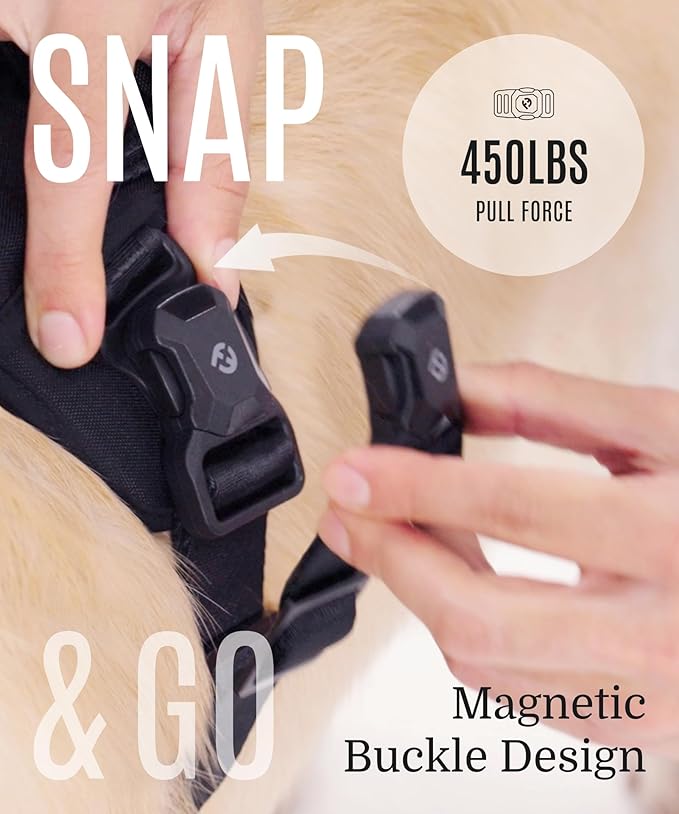 2025 New Edition, Fei & Eve MagEase Dog Harness - 3-Second Magnetic Buckles | 3-Point No-Pull Control | Heavy-Duty 900D Nylon | Dual Safety Handles | Breathable Mesh | Adjustable Fit | Small, Pink