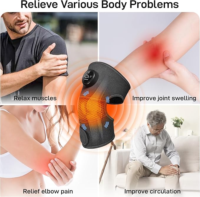 8 Modes & 20 Intensities Cordless Knee Massager with Heat [2025 Upgraded] Knee Brace for Arthritis Pain Relief,Muscle Relaxation,Heating Pad for Knee Shoulder Elbow,Gifts Ideas(Gray