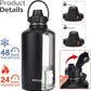 Water Bottle Insulated 32oz 40oz 64oz 128oz Straw Lid Spout Lid & 3 Lids, Leak Proof, Vacuum Insulated,Stainless Steel Water Bottle Wide Mouth for Sports, Gym or Office